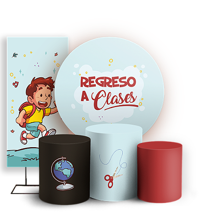 Capas Painel Redondo Trio Cilindro e Faixa Lateral Sublimado - Regreso a Clases ES