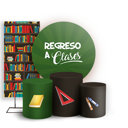 Capas Painel Redondo Trio Cilindro e Faixa Lateral Sublimado - Regreso a Clases ES