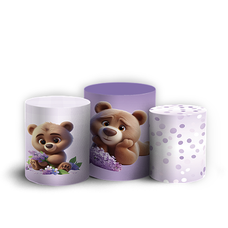 Capas Trio Cilindro Sublimado Vest Facil - Urso Lilas