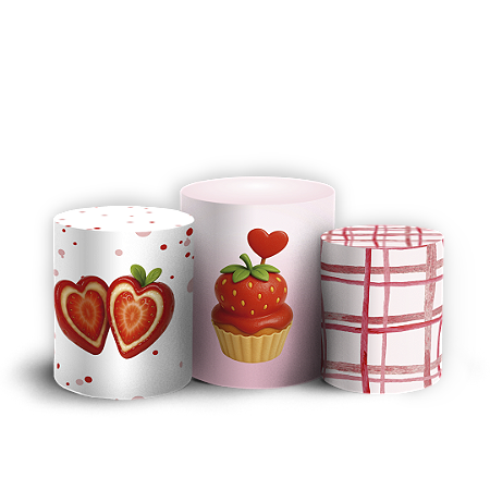 Capas Trio Cilindro Sublimado Vest Facil - Morango Do Amor