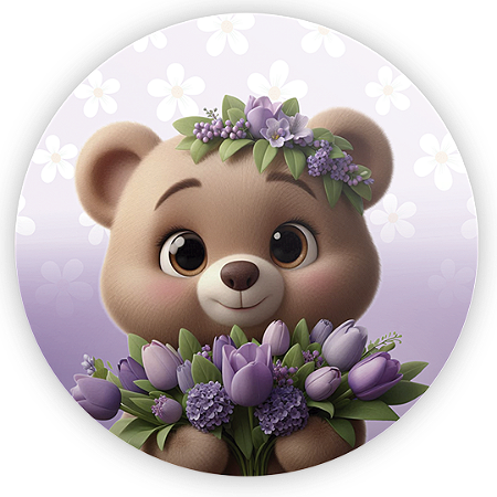 Capa Painel Redondo Sublimado - Urso Lilas