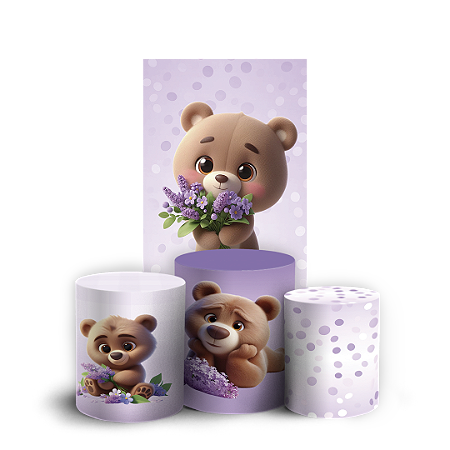 Capas Faixa Lateral e Trio Cilindro Sublimado Vest Facil - Urso Lilas