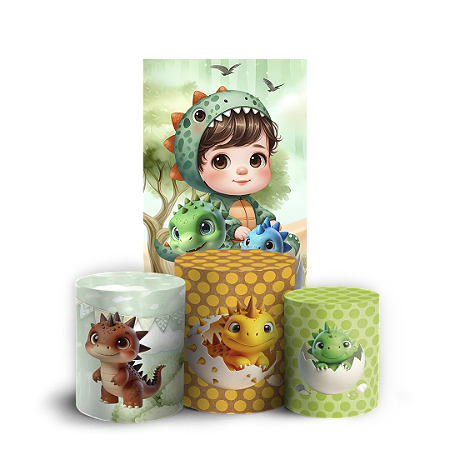 Capas Faixa Lateral e Trio Cilindro Sublimado Vest Facil - Dinossauro Menino