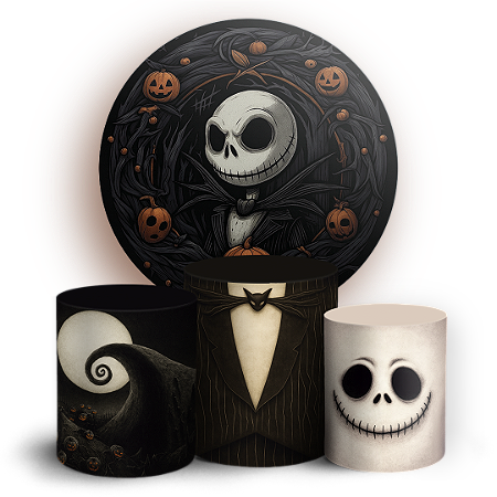 Capas Painel Redondo e Trio Cilindro Sublimado - O Estranho Mundo De Jack