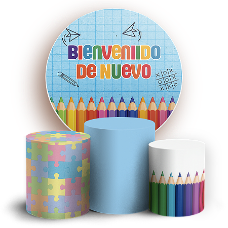 Capas Painel Redondo e Trio Cilindro Sublimado - De Vuelta A La Escuela