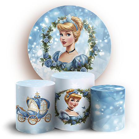 Capas Painel Redondo e Trio Cilindro Sublimado - Princesa Cinderela