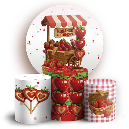 Capas Painel Redondo e Trio Cilindro Sublimado - Morango Do Amor