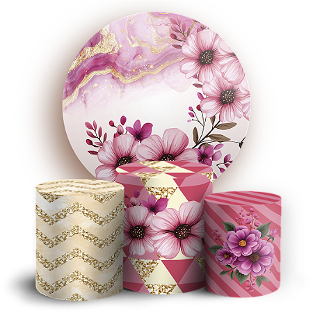 Capas Painel Redondo e Trio Cilindro Sublimado - Floral