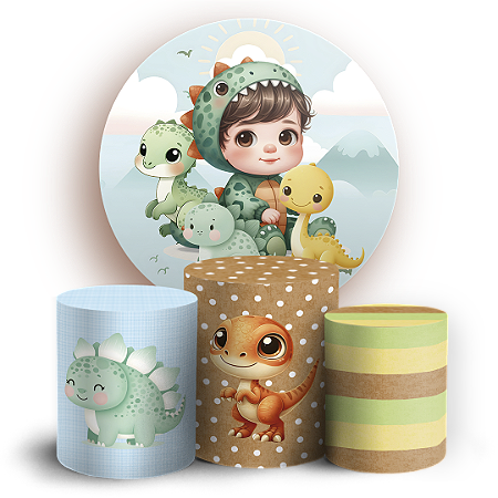 Capas Painel Redondo e Trio Cilindro Sublimado - Dinossauro Menino