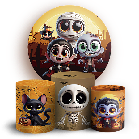 Capas Painel Redondo e Trio Cilindro Sublimado - Dia Das Bruxas Halloween