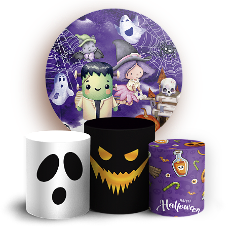Capas Painel Redondo e Trio Cilindro Sublimado - Dia Das Bruxas Halloween