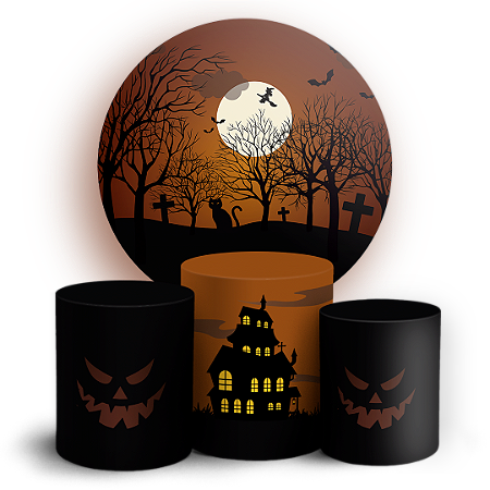 Capas Painel Redondo e Trio Cilindro Sublimado - Dia das Bruxas Halloween