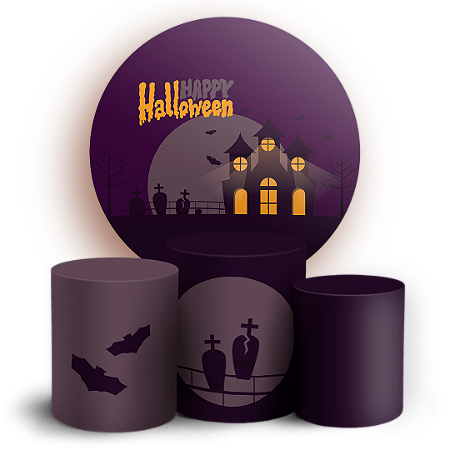 Capas Painel Redondo e Trio Cilindro Sublimado - Dia das Bruxas Halloween