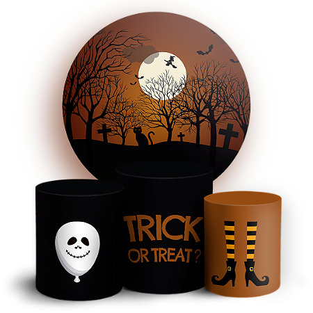 Capas Painel Redondo e Trio Cilindro Sublimado - Dia das Bruxas Halloween