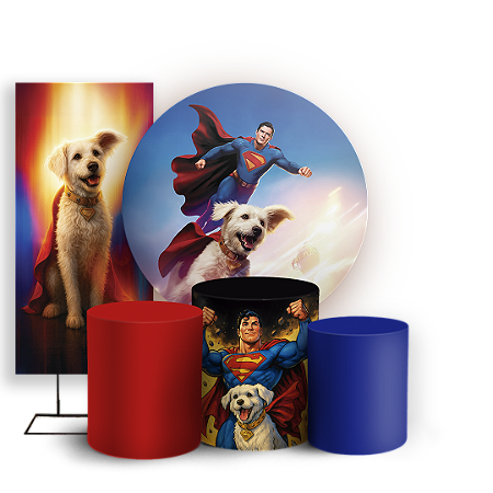 Capas Painel Redondo Trio Cilindro e Faixa Lateral Sublimado - Superman