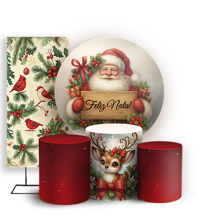 Capas Painel Redondo Trio Cilindro e Faixa Lateral Sublimado - Natal