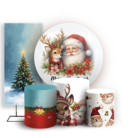 Capas Painel Redondo Trio Cilindro e Faixa Lateral Sublimado - Natal