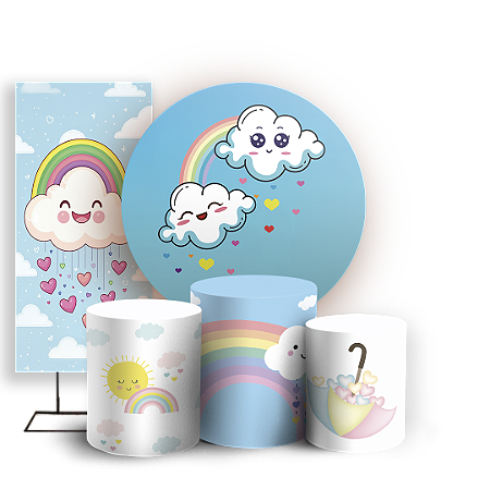 Capas Painel Redondo Trio Cilindro e Faixa Lateral Sublimado - Chuva De Amor