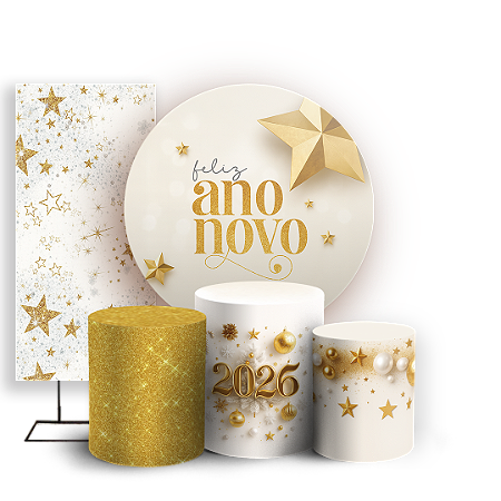 Capas Painel Redondo Trio Cilindro e Faixa Lateral Sublimado - Ano Novo