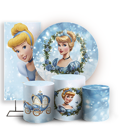 Capas Painel Redondo Trio Cilindro e Faixa Lateral Sublimado - Princesa Cinderela