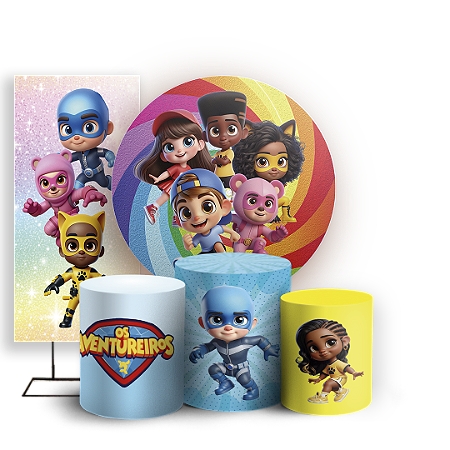 Capas Painel Redondo Trio Cilindro e Faixa Lateral Sublimado - Os Aventureiros