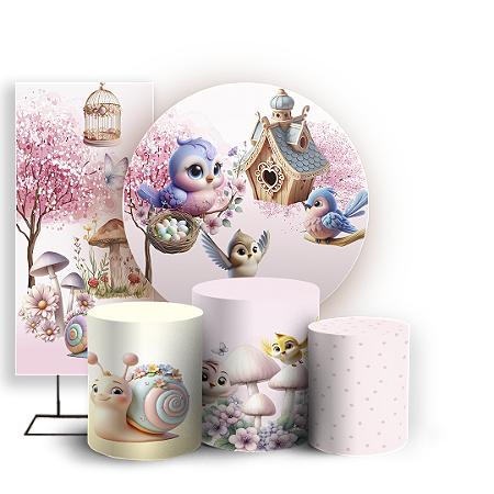 Capas Painel Redondo Trio Cilindro e Faixa Lateral Sublimado - Jardim