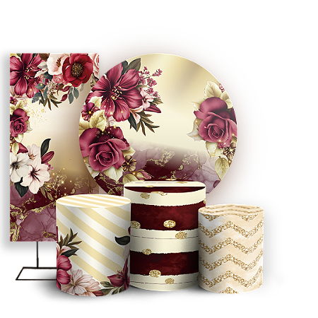 Capas Painel Redondo Trio Cilindro e Faixa Lateral Sublimado - Floral