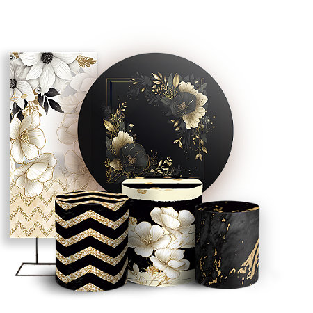 Capas Painel Redondo Trio Cilindro e Faixa Lateral Sublimado - Floral