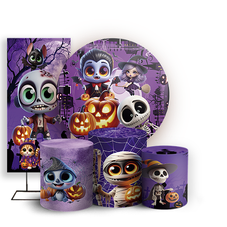 Capas Painel Redondo Trio Cilindro e Faixa Lateral Sublimado - Dia Das Bruxas Halloween
