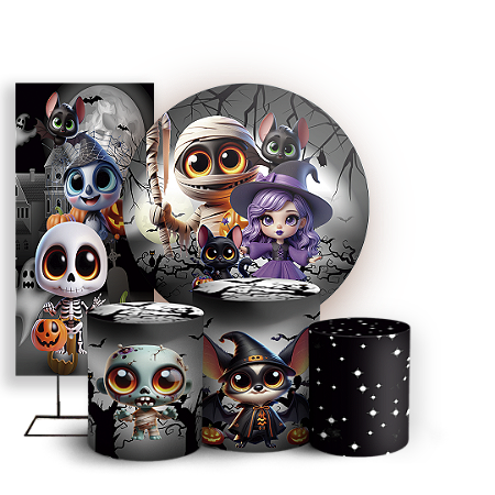 Capas Painel Redondo Trio Cilindro e Faixa Lateral Sublimado - Dia Das Bruxas Halloween