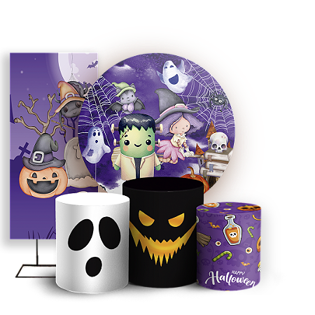 Capas Painel Redondo Trio Cilindro e Faixa Lateral Sublimado - Dia Das Bruxas Halloween