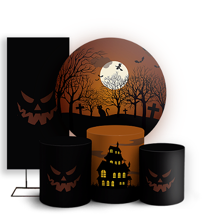 Capas Painel Redondo Trio Cilindro e Faixa Lateral Sublimado - Dia das Bruxas Halloween