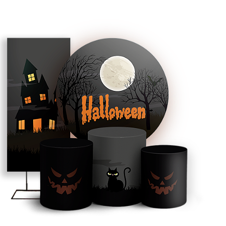 Capas Painel Redondo Trio Cilindro e Faixa Lateral Sublimado - Dia das Bruxas Halloween