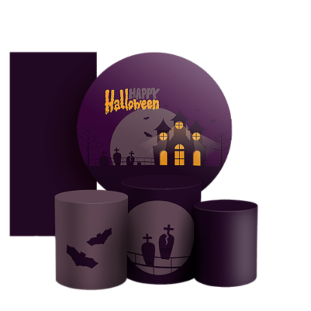 Capas Painel Redondo Trio Cilindro e Faixa Lateral Sublimado - Dia das Bruxas Halloween