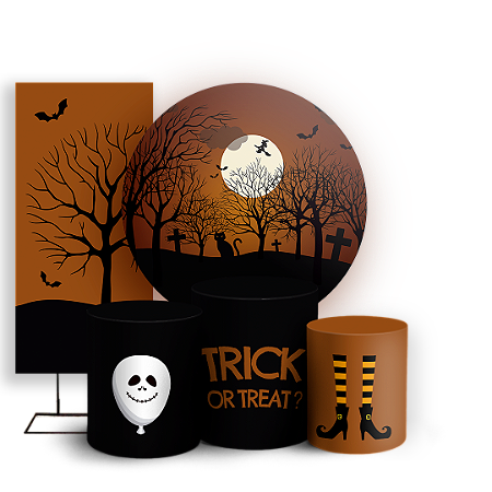 Capas Painel Redondo Trio Cilindro e Faixa Lateral Sublimado - Dia das Bruxas Halloween