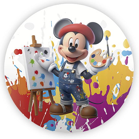 Capa Painel Redondo Sublimado - Mickey Pintor