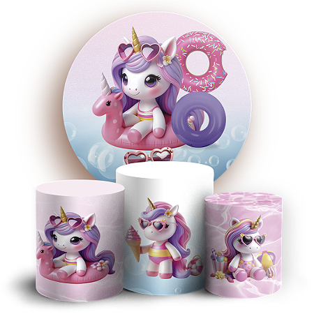 Capas Painel Redondo e Trio Cilindro Sublimado - Unicórnio