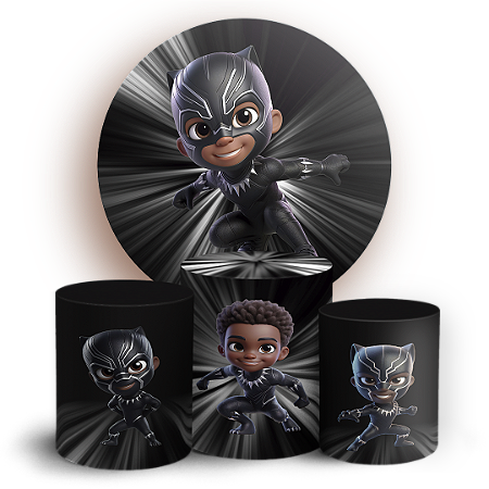 Capas Painel Redondo e Trio Cilindro Sublimado - Pantera Negra