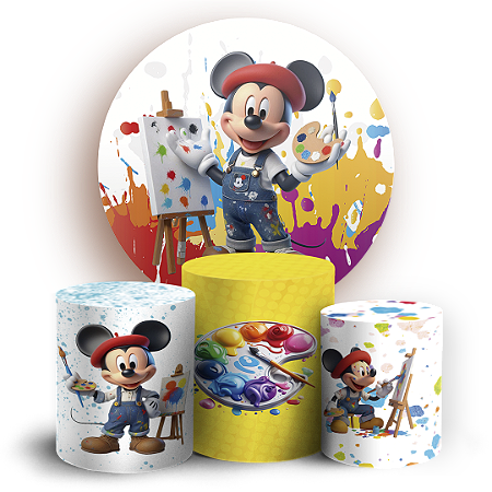 Capas Painel Redondo e Trio Cilindro Sublimado - Mickey Pintor