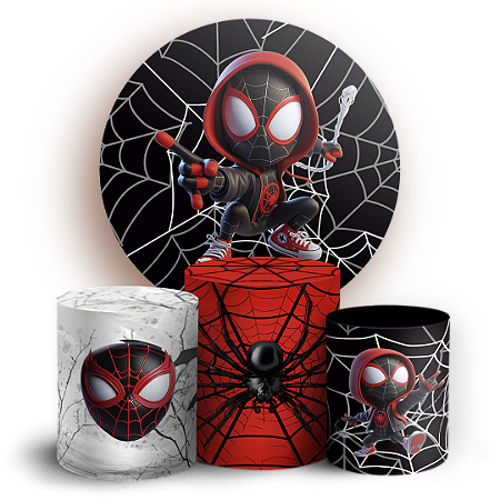 Capas Painel Redondo e Trio Cilindro Sublimado - Homem Aranha Miles Morales