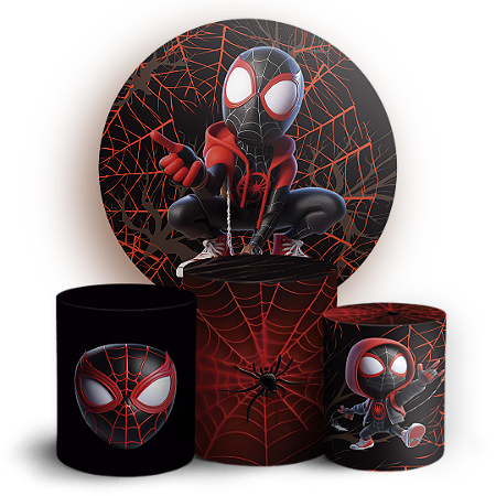 Capas Painel Redondo e Trio Cilindro Sublimado - Homem Aranha Miles Morales