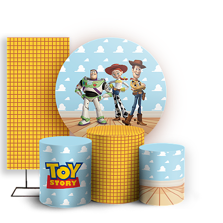 Capas Painel Redondo Trio Cilindro e Faixa Lateral Sublimado - Toy Story