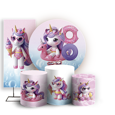 Capas Painel Redondo Trio Cilindro e Faixa Lateral Sublimado - Unicórnio