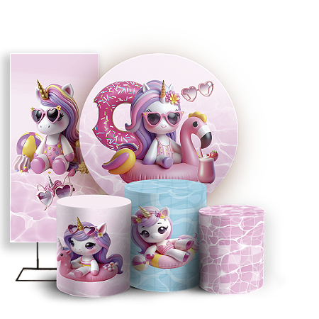 Capas Painel Redondo Trio Cilindro e Faixa Lateral Sublimado - Unicórnio