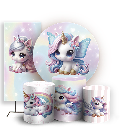 Capas Painel Redondo Trio Cilindro e Faixa Lateral Sublimado - Unicórnio