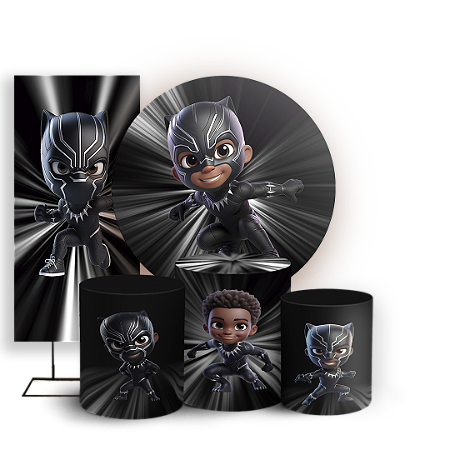 Capas Painel Redondo Trio Cilindro e Faixa Lateral Sublimado - Pantera Negra