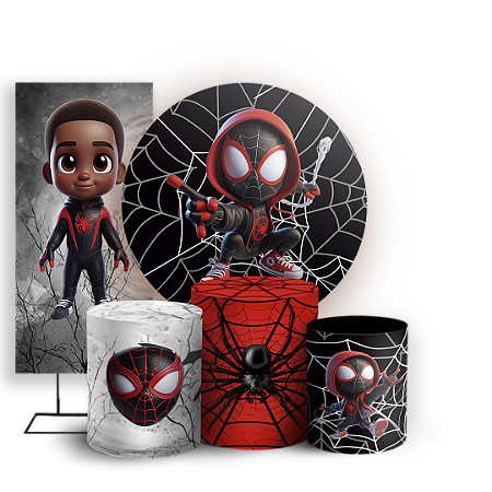 Capas Painel Redondo Trio Cilindro e Faixa Lateral Sublimado - Homem Aranha Miles Morales