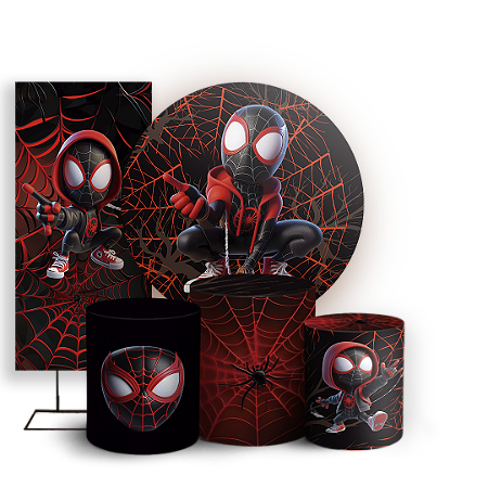 Capas Painel Redondo Trio Cilindro e Faixa Lateral Sublimado - Homem Aranha Miles Morales