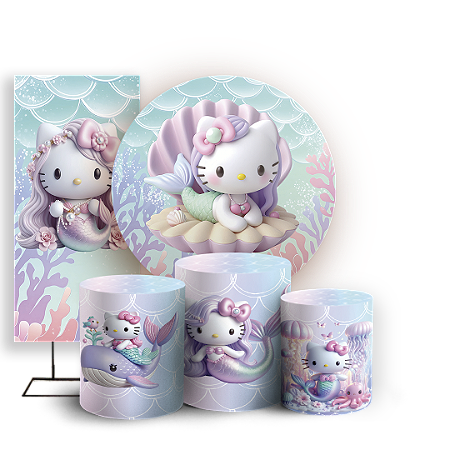 Capas Painel Redondo Trio Cilindro e Faixa Lateral Sublimado - Hello Kitty