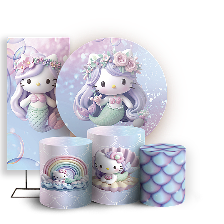 Capas Painel Redondo Trio Cilindro e Faixa Lateral Sublimado - Hello Kitty